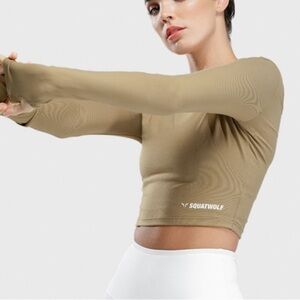 Squatwolf warrior cropped sleeved workout top olive green/light brown size XS